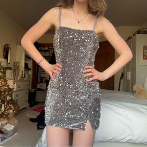 cider silver sequin cami mini dress